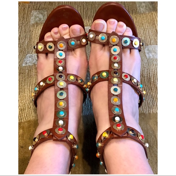 Aquazzura brown leather sandals w/ multi stones - Picture 5 of 6